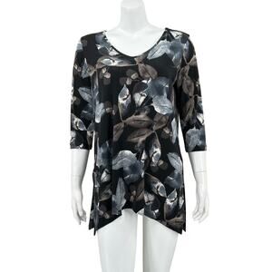 Clara Sun Woo Top Womens Small Black V-Neck Tunic Stretch Travel Office Artsy‎